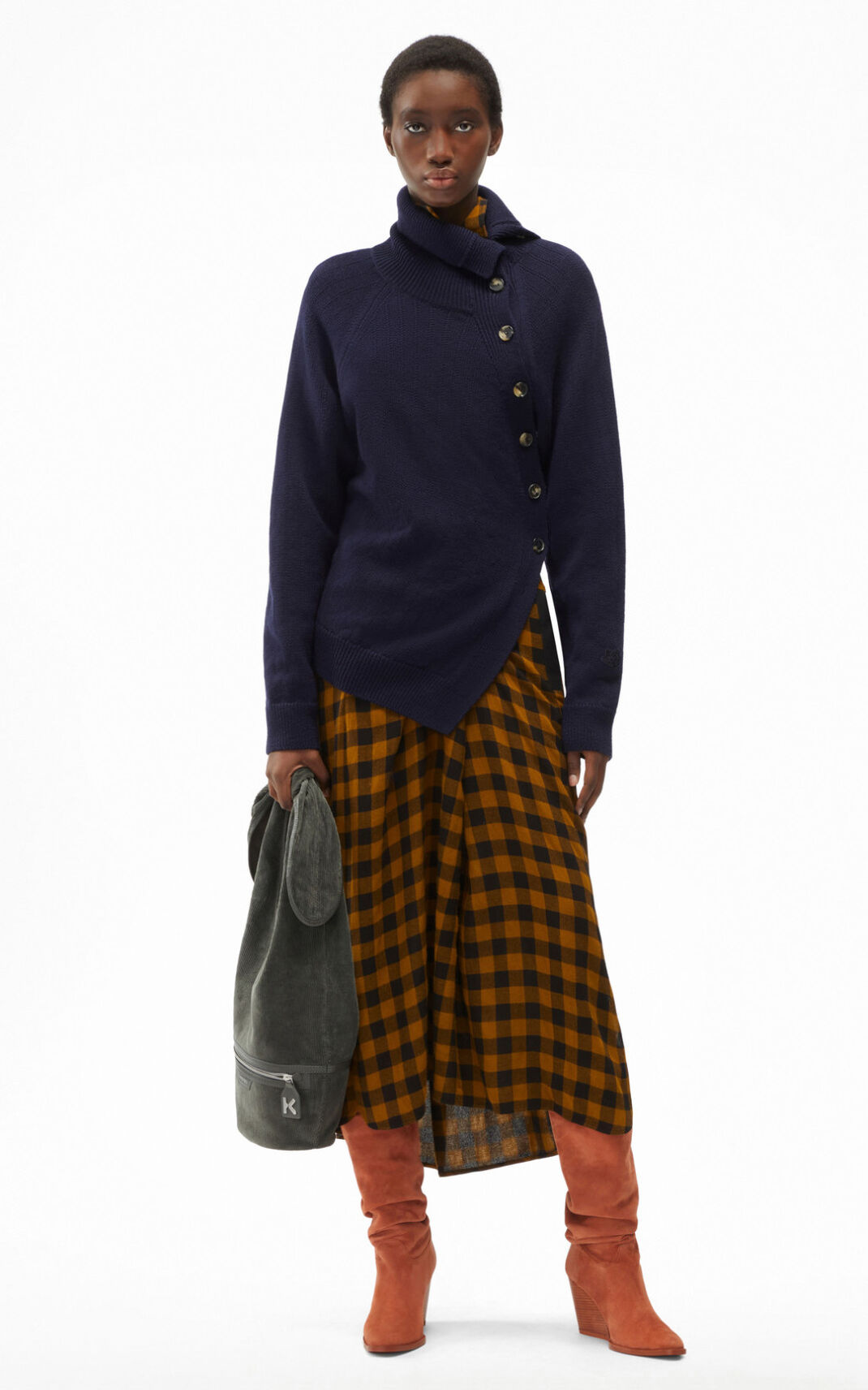 Kenzo Tiger Crest wool button down Kazak Bayan Mavi Siyah | 5829-FSOLM